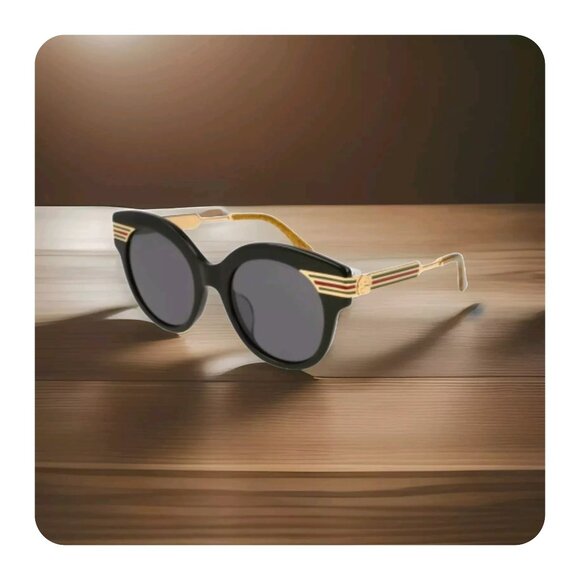 GUCCI Women\'s SUNGLASSES Shades Black Gold Round Logo GG0282SA Italy main image 6
